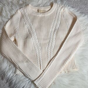 Cable & Gauge Cream Cropped Ribbed Sweater